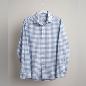 Mizzen + Main Trim Fit Gingham Blue White Long Sleeve Button Down Size Large DO1
